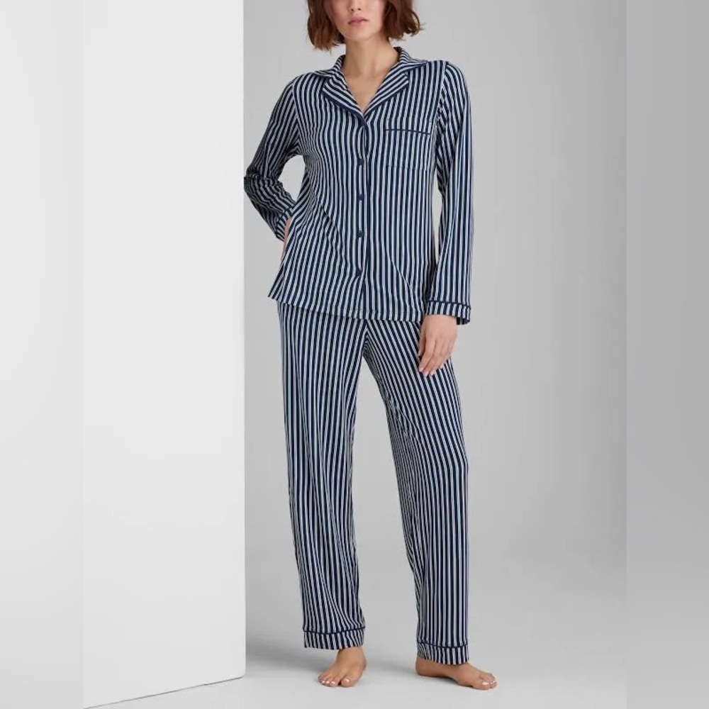 Tommy John Women’s Dress Blues Pinstripe Long Sleeve Pajama Set Size S NWT Pants